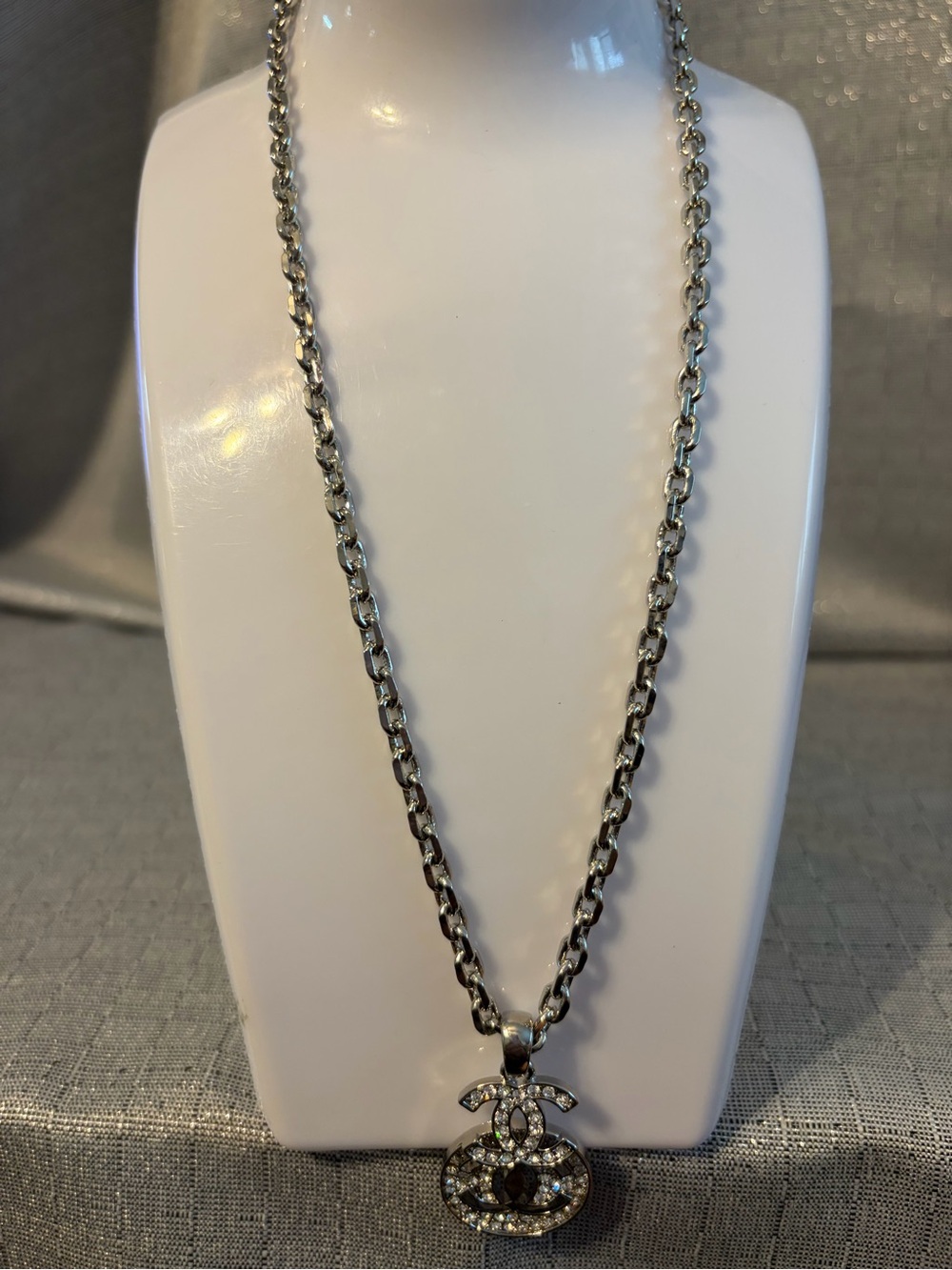 Crystal Double-Emblem Silver Pendant Necklace - Picture 2 of 6